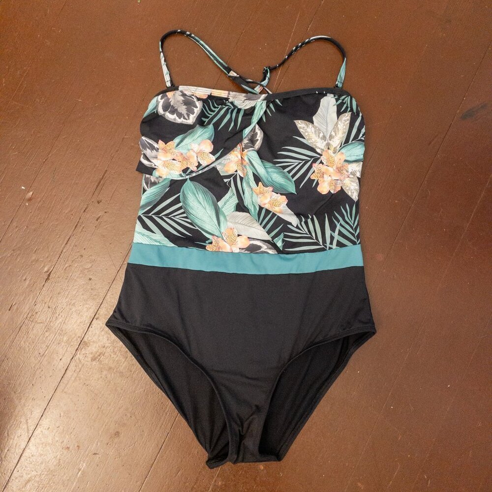 Skye Floral One-Piece Swimsuit Size L Tropical Print Adjustable Straps